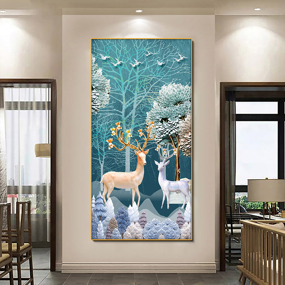 Arctic Winter Deer Single Canvas Wall Painting & art