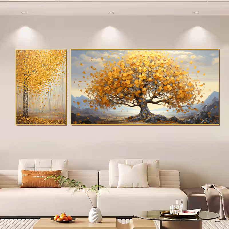 Golden Tree of Prosperity Set of 2 Crystal Glass Painting & Art