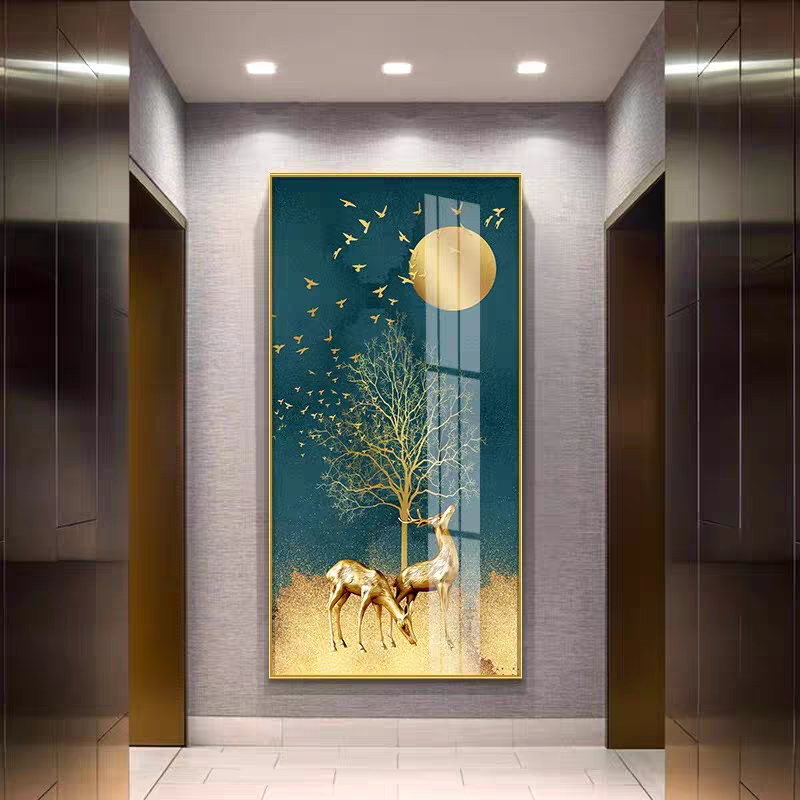 Moonlight Deer Serenity Single Crystal Glass Painting & Art