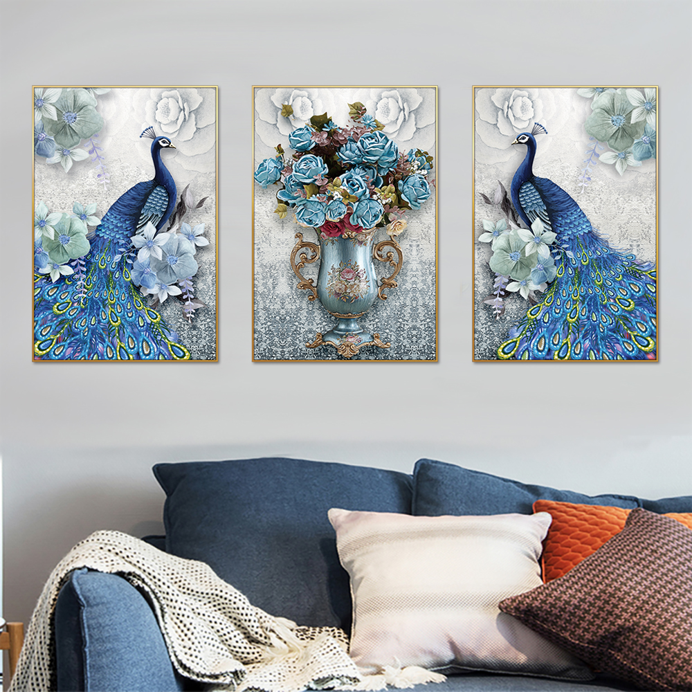 Majestic Peacock Symphony Set of 3 Canvas Wall Painting & Art