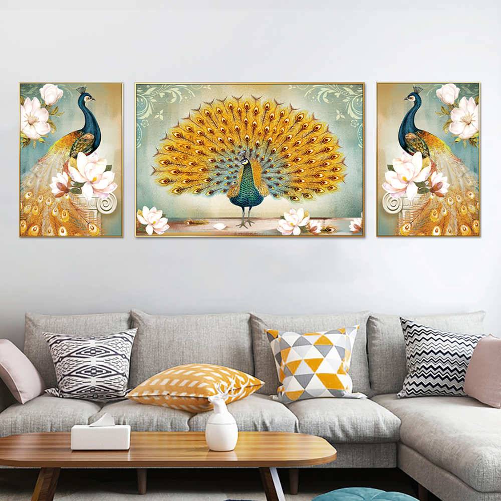 Dancing Peacock Set Of 3 Canvas Wall Painting & Art