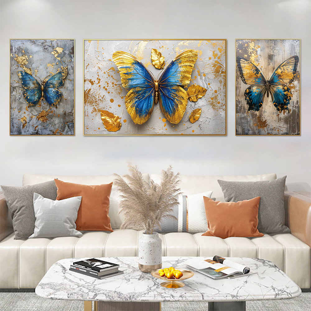 Imperial Butterfly Elegance Set of 3 Canvas Wall Painting & Art