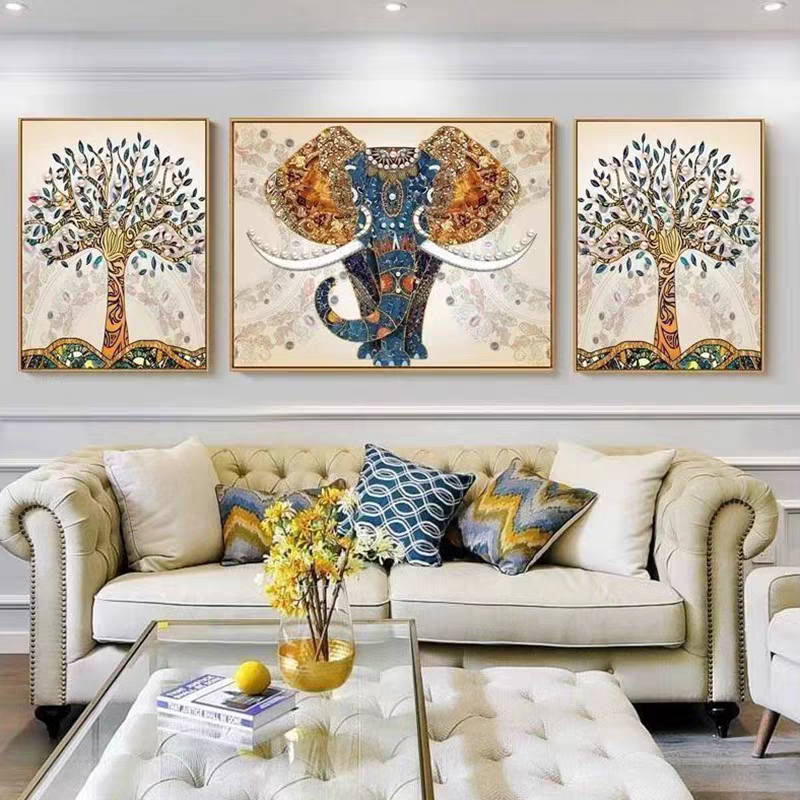 Royal Elephant of Jaipur Set of 3 Crystal Glass Painting & Art