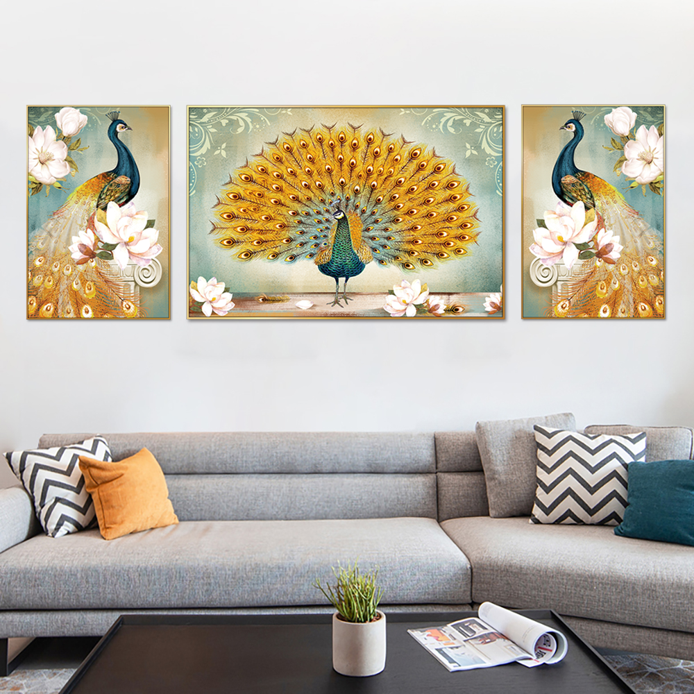 Dancing Peacock Set Of 3 Canvas Wall Painting & Art