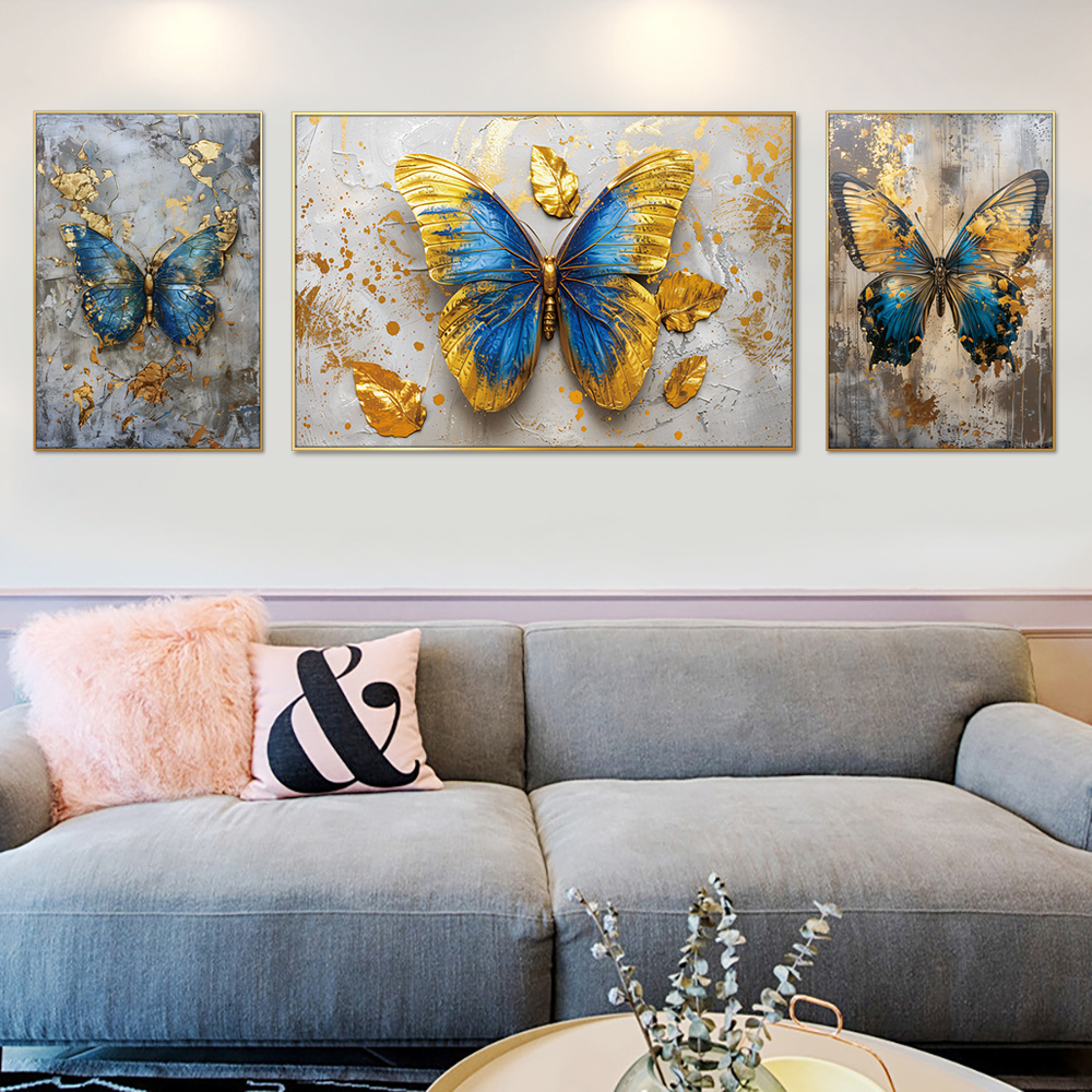 Imperial Butterfly Elegance Set of 3 Canvas Wall Painting & Art