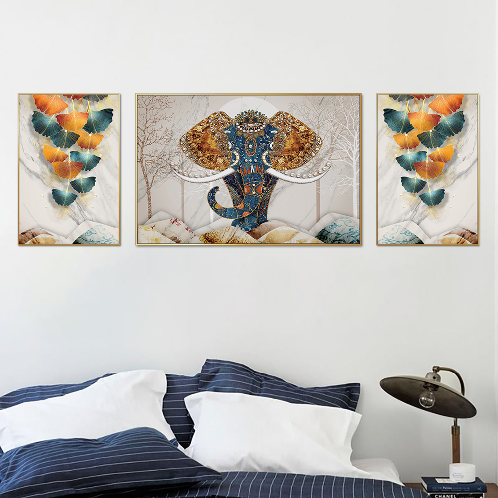 Royal Elephant of Udaipur Set of 3 Canvas Wall Painting & Art
