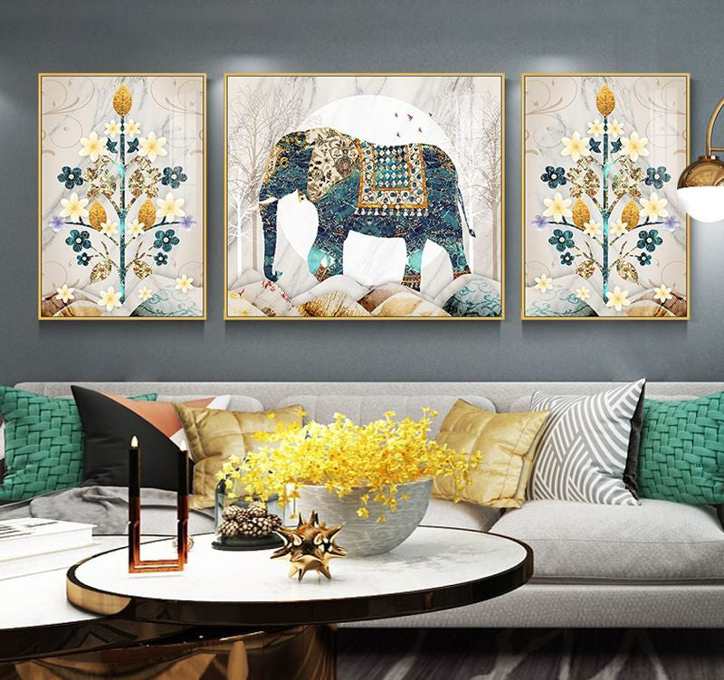 Royal Elephant of Mysore Set of 3 Crystal Glass Painting & Art