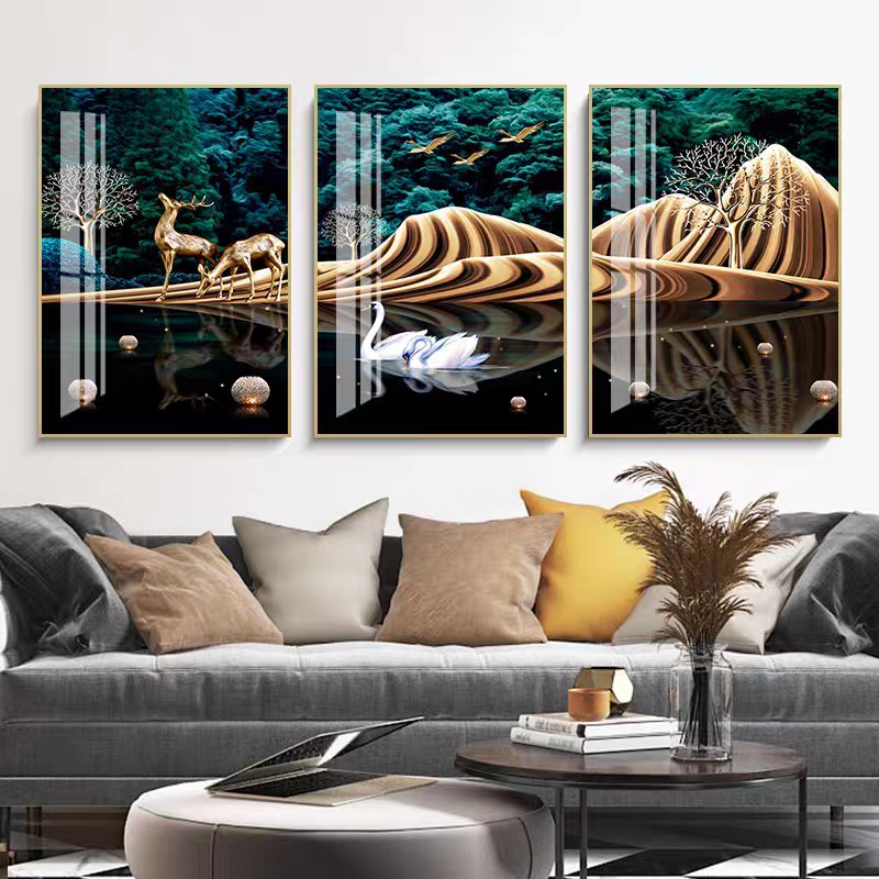 Nordic Serenity Landscape Set of 3 Crystal Glass Paintings & Wall Art
