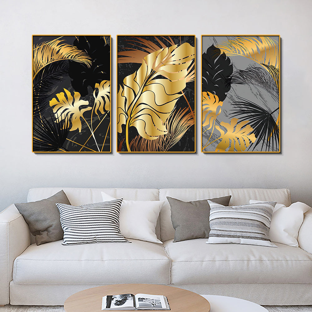 Hawaiian Golden Palm Leaves Set of 3 Canvas Wall Painting & Art