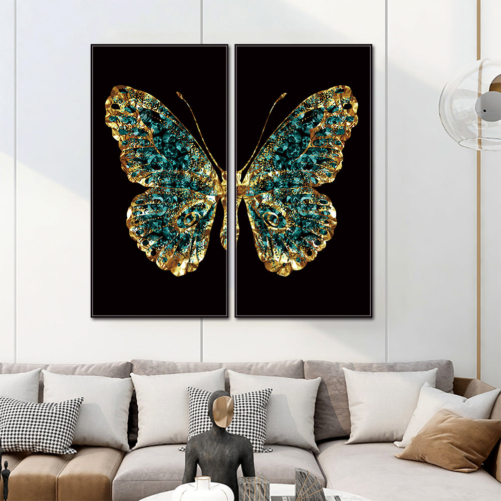 Majestic Butterfly Wings Set of 2 Crystal Glass Painting & Art