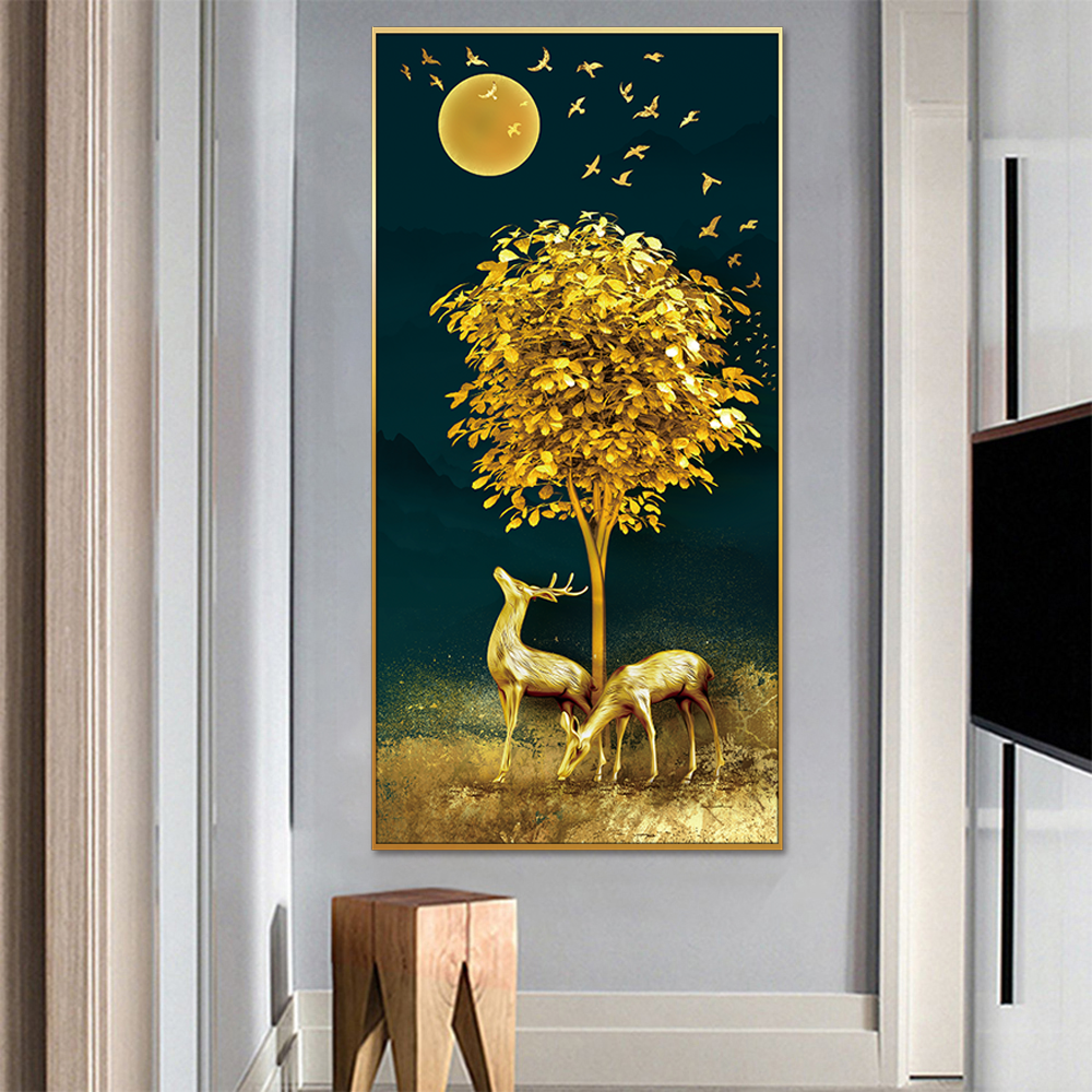 Moonlight Fortune Deer Single Canvas Wall Painting & art