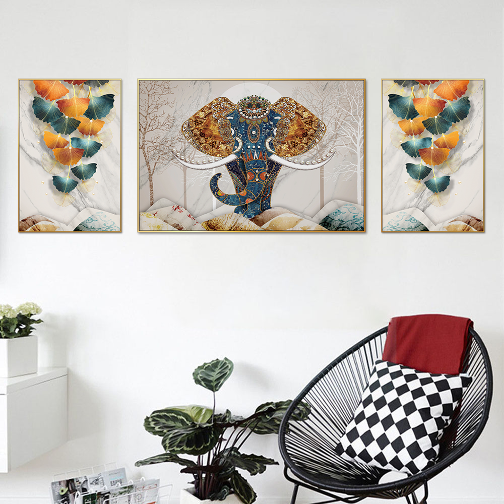 Royal Elephant of Udaipur Set of 3 Canvas Wall Painting & Art