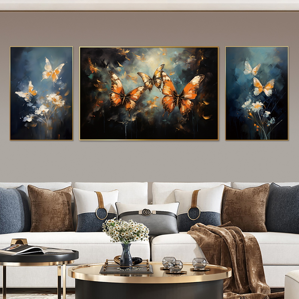 Chromatic Butterfly Elegance Set Of 3 Canvas Wall Painting & Art