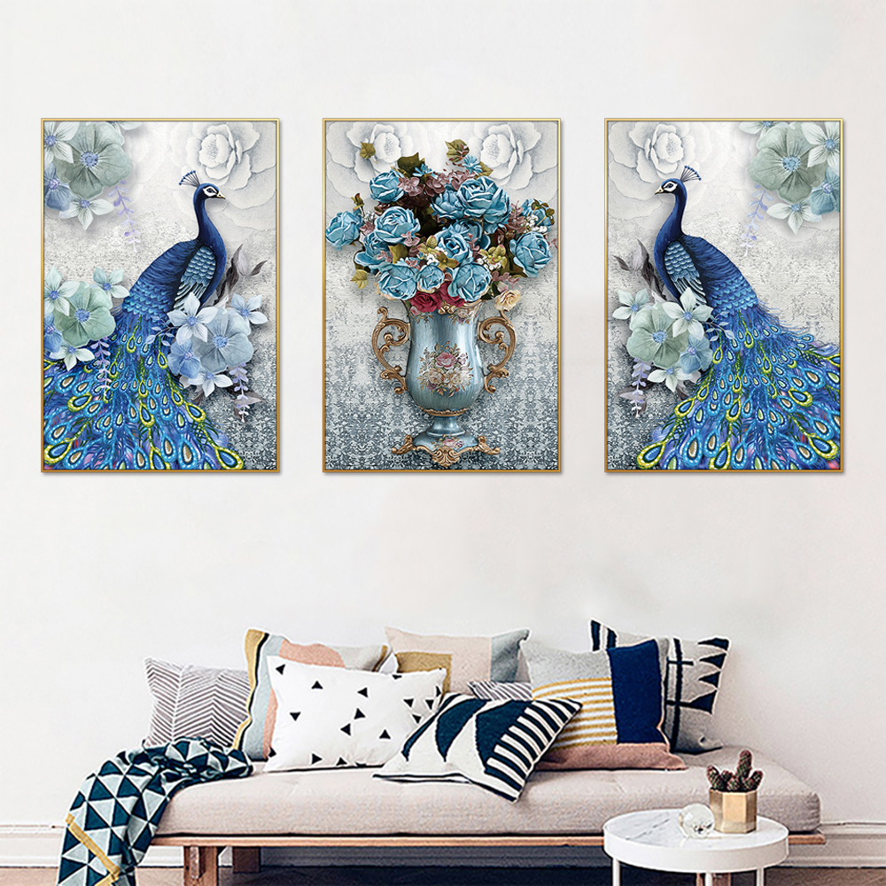 Majestic Peacock Symphony Set of 3 Canvas Wall Painting & Art