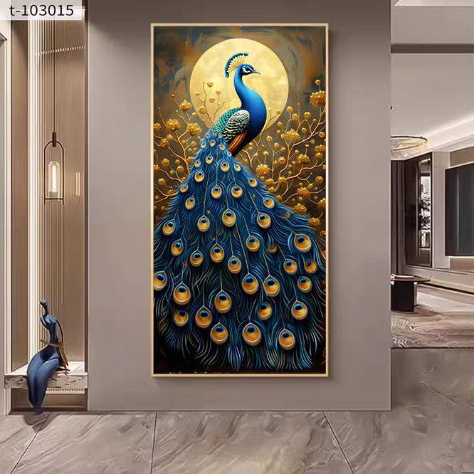 Midnight Peacock Symphony Single Crystal Glass Painting & Art