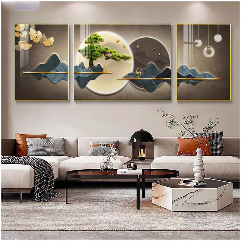 Timeless Moon Serenity Set of 3 Crystal Glass Painting & Art