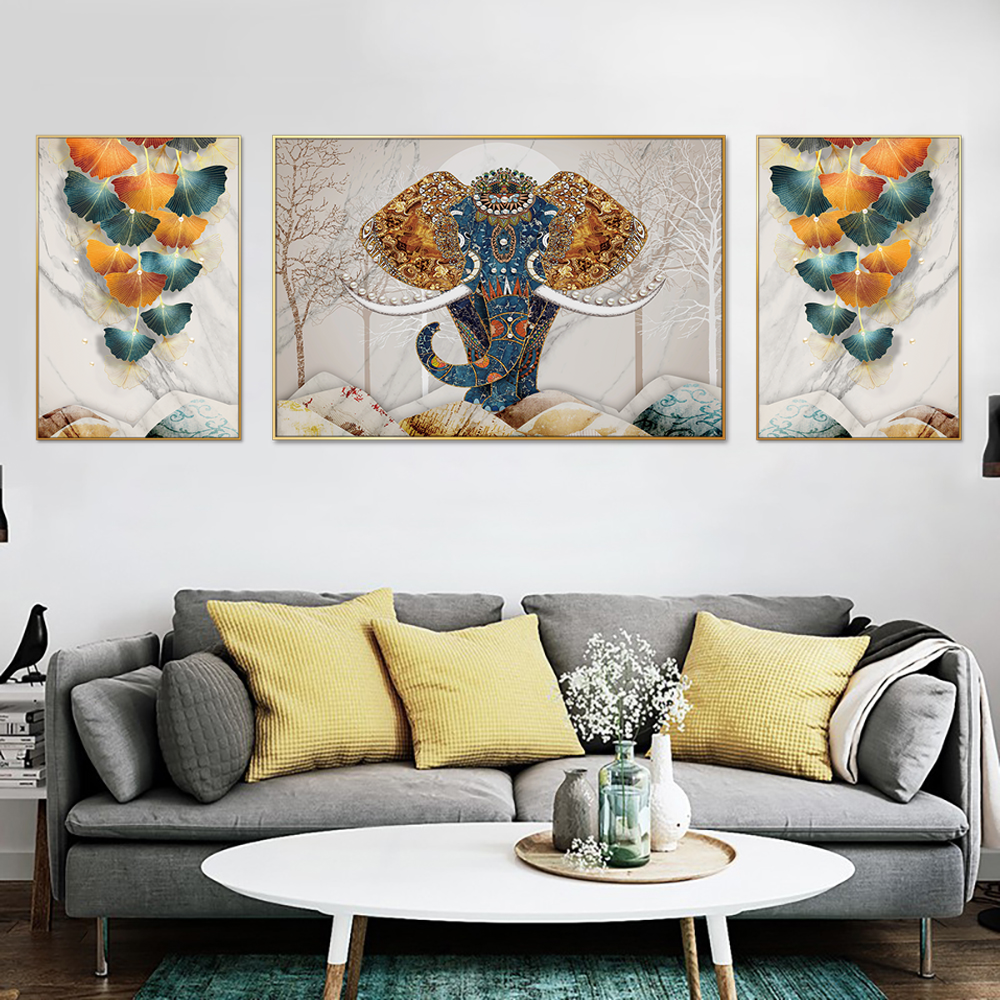 Royal Elephant of Udaipur Set of 3 Canvas Wall Painting & Art