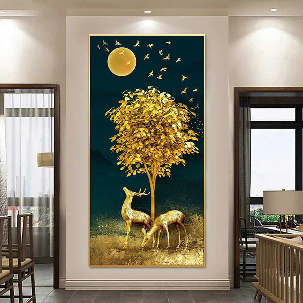 Moonlight Fortune Deer Single Canvas Wall Painting & art