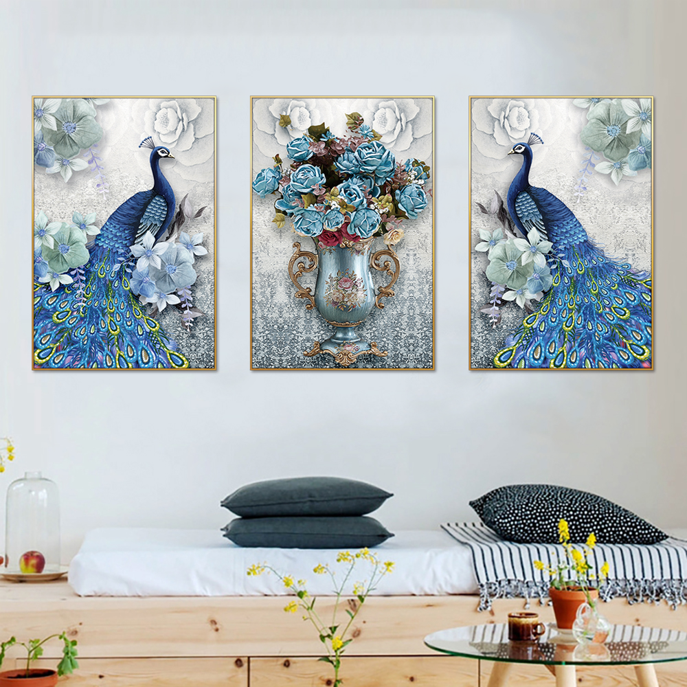 Majestic Peacock Symphony Set of 3 Canvas Wall Painting & Art