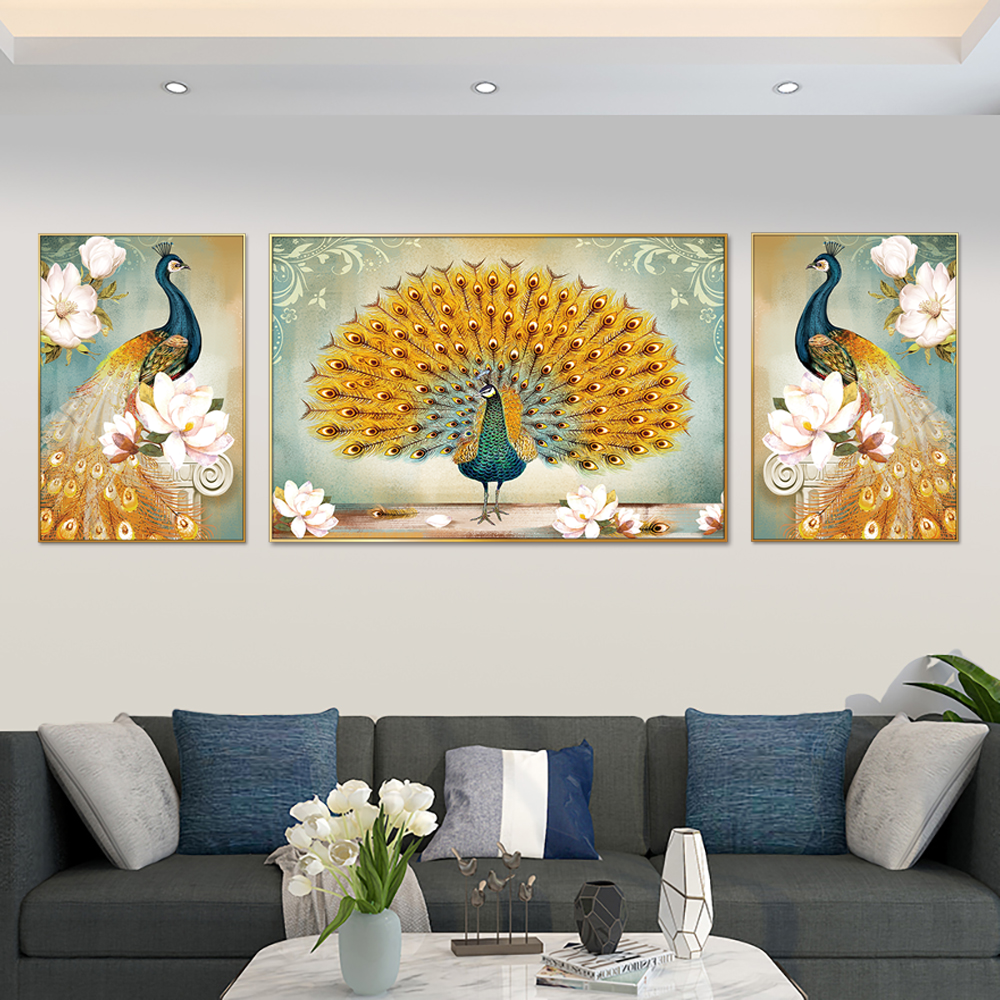 Dancing Peacock Set Of 3 Canvas Wall Painting & Art