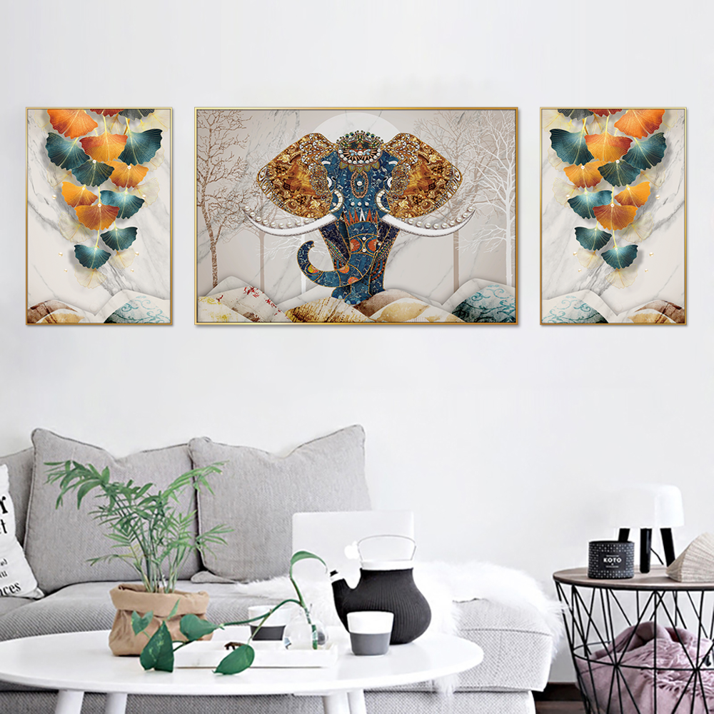 Royal Elephant of Udaipur Set of 3 Canvas Wall Painting & Art