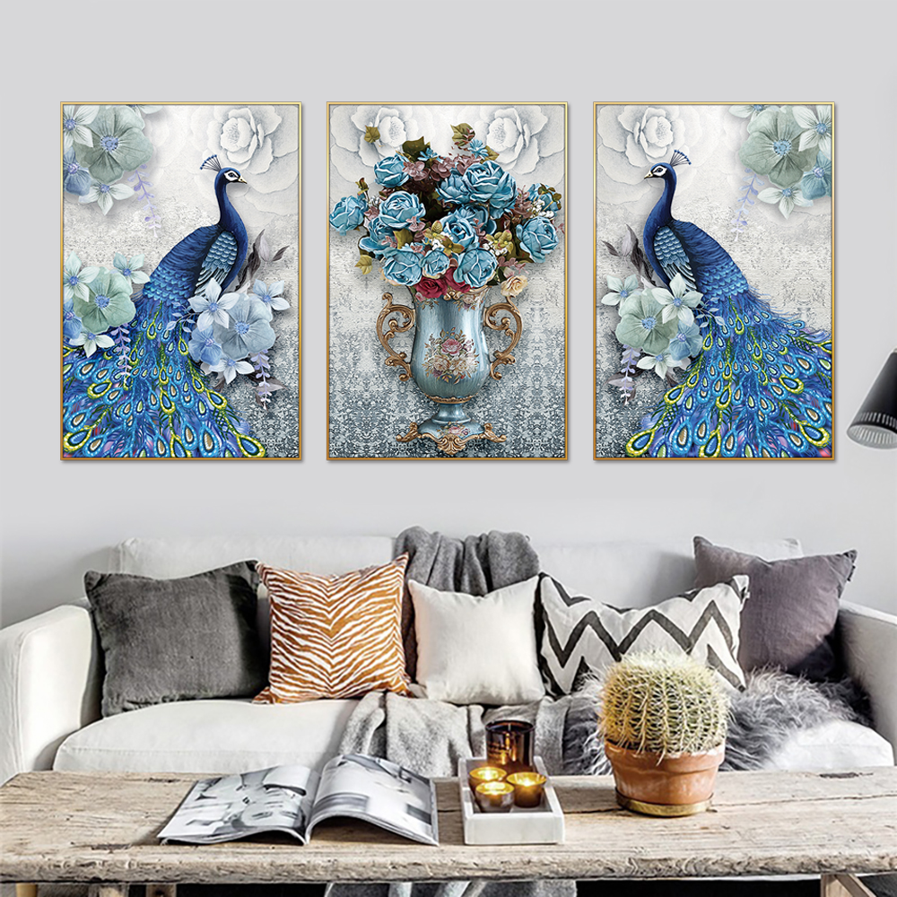 Majestic Peacock Symphony Set of 3 Canvas Wall Painting & Art
