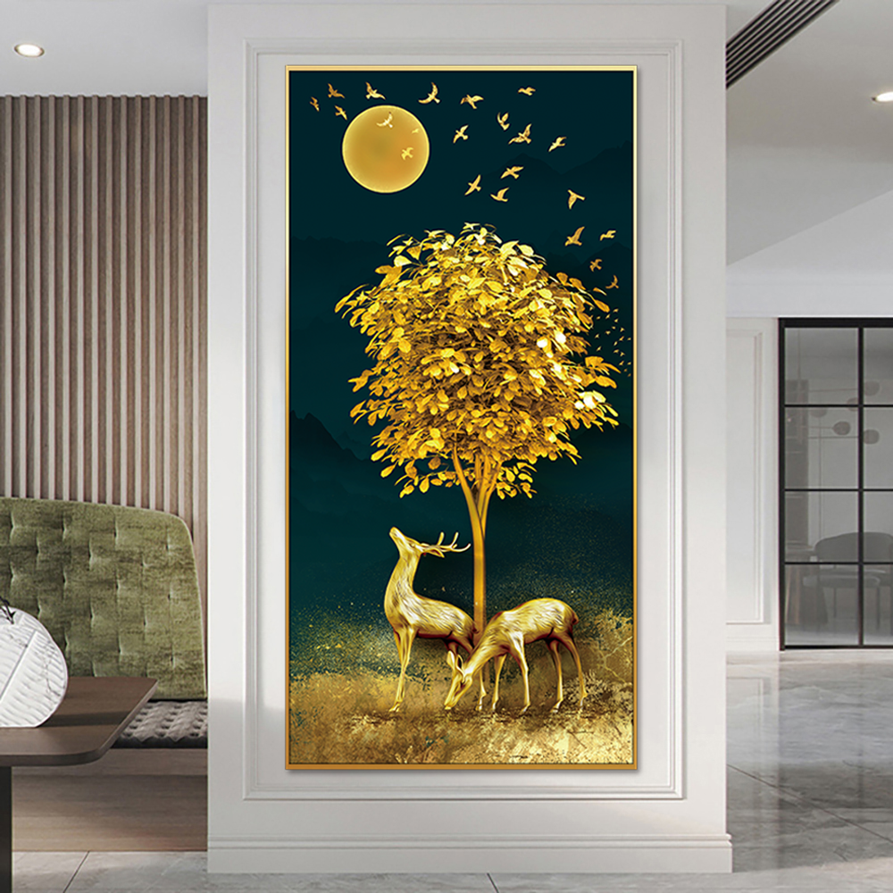 Moonlight Fortune Deer Single Canvas Wall Painting & art