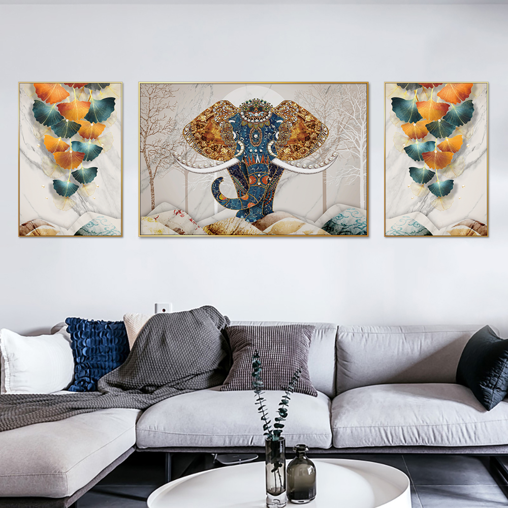 Royal Elephant of Udaipur Set of 3 Canvas Wall Painting & Art