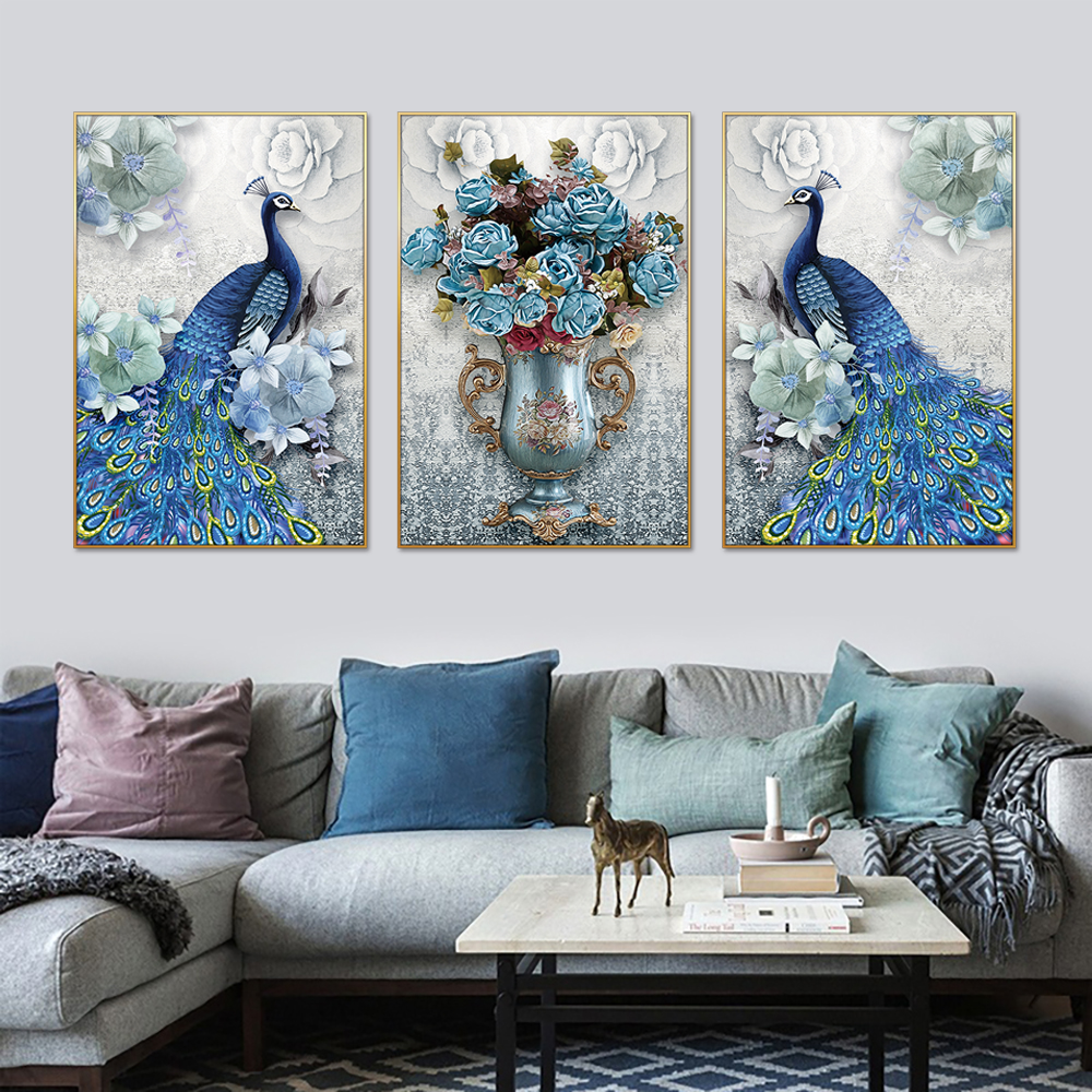 Majestic Peacock Symphony Set of 3 Canvas Wall Painting & Art