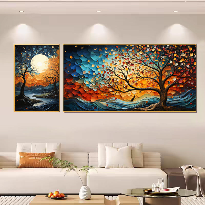 Moonlit Tree of Harmony Set of 2 Crystal Glass Painting & Art
