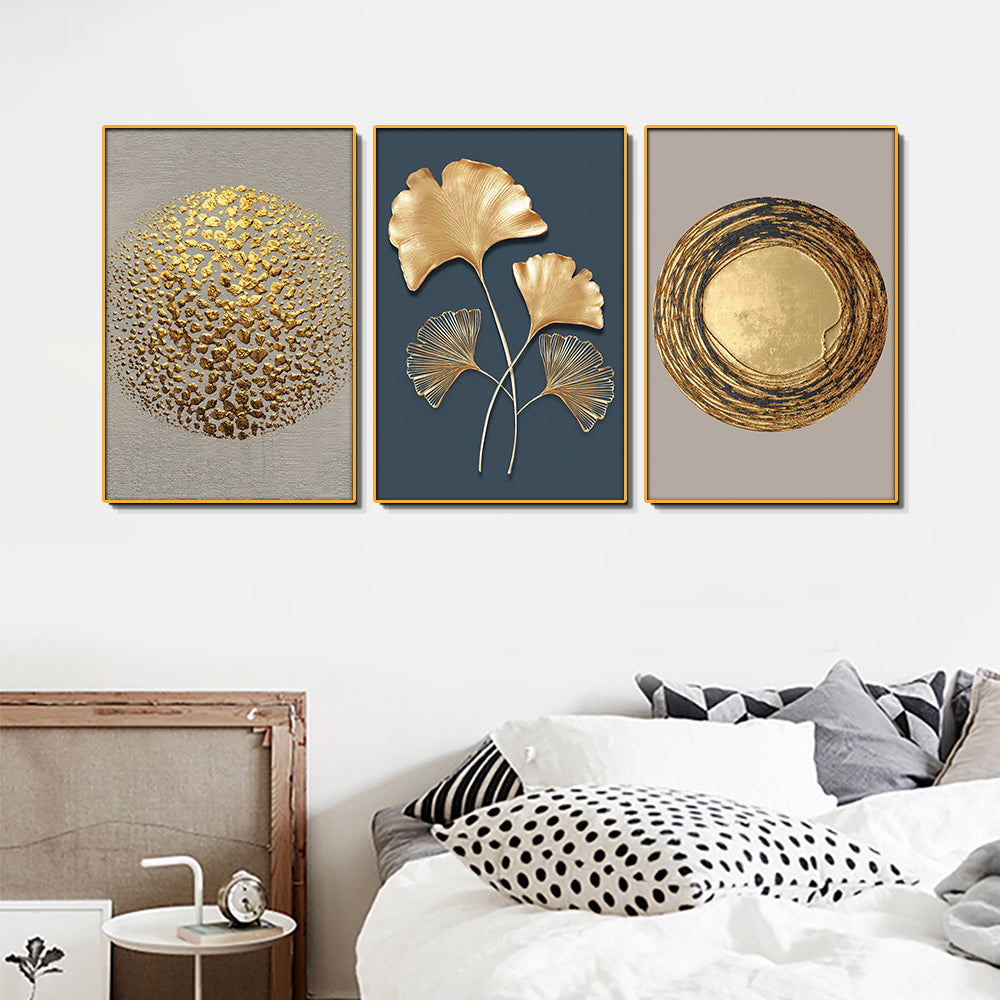 Nordic Ginkgo Annual Wheel Set of 3 Canvas Wall Painting & Art