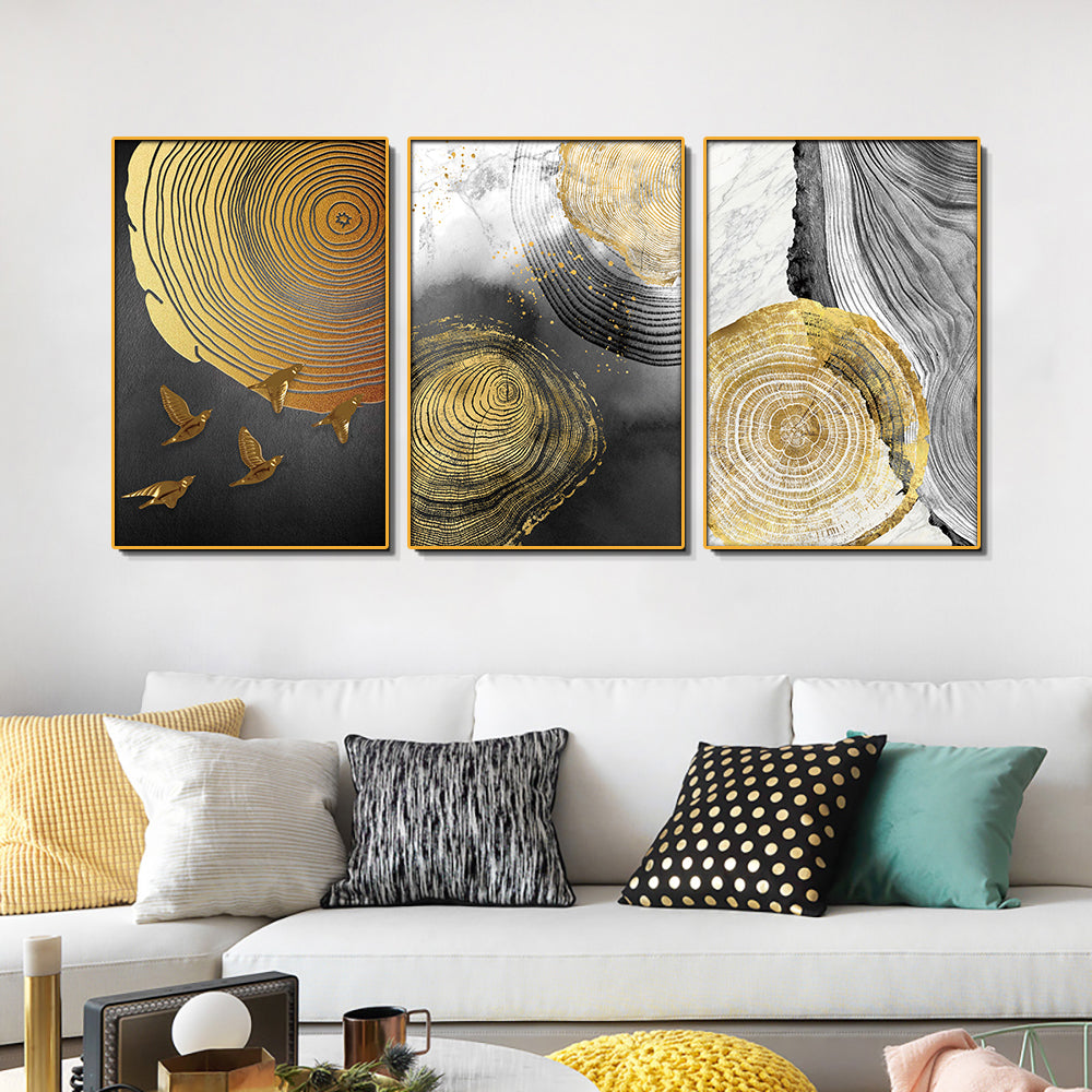 Abstract Modern Wood Rings Set of 3 Canvas Wall Painting & Art