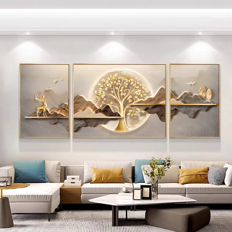 Majestic Tree of Life Set of 3 Crystal Glass Painting & Art