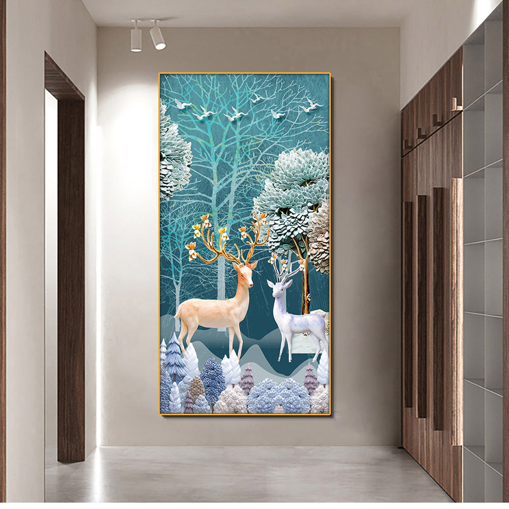 Arctic Winter Deer Single Canvas Wall Painting & art