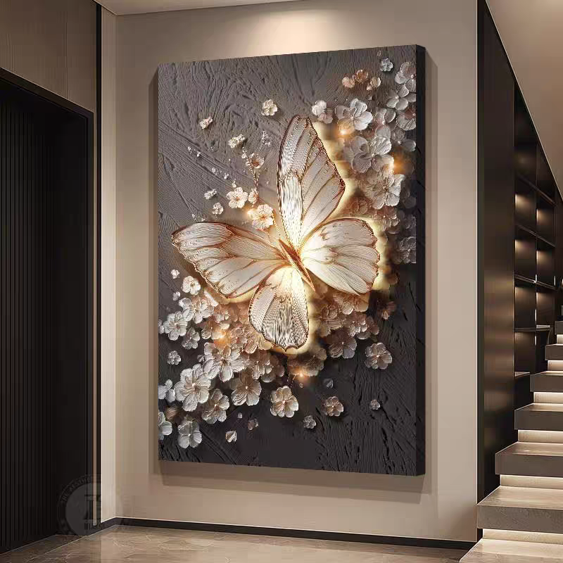 Blooming Butterfly Glow Single Crystal Glass Painting & Art