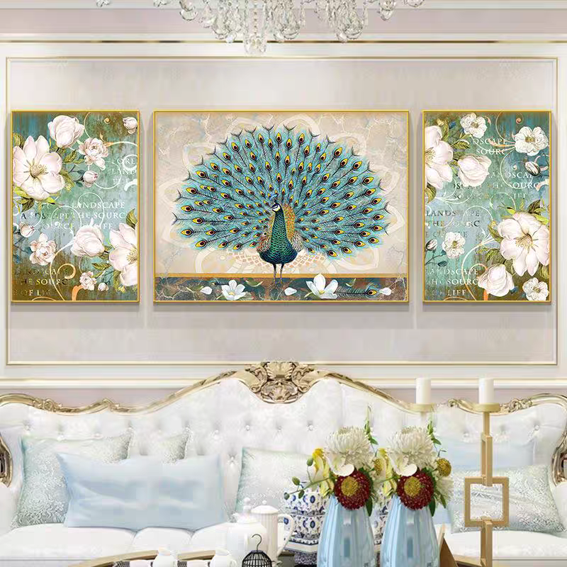 Peacock of Prosperity Set of 3 Crystal Glass Painting & Art