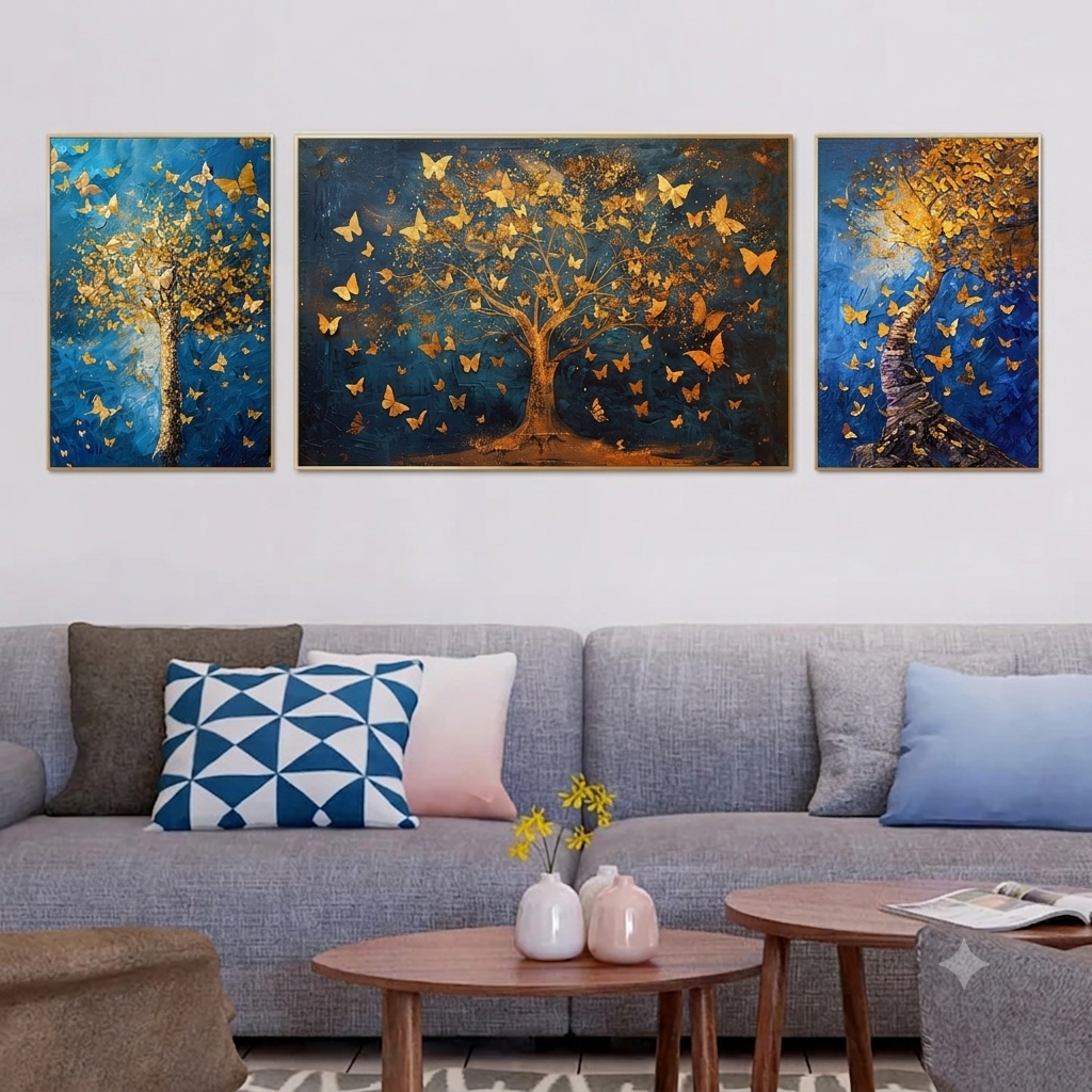 Mystical World of Butterflies Set of 3 Crystal Glass Painting & Art