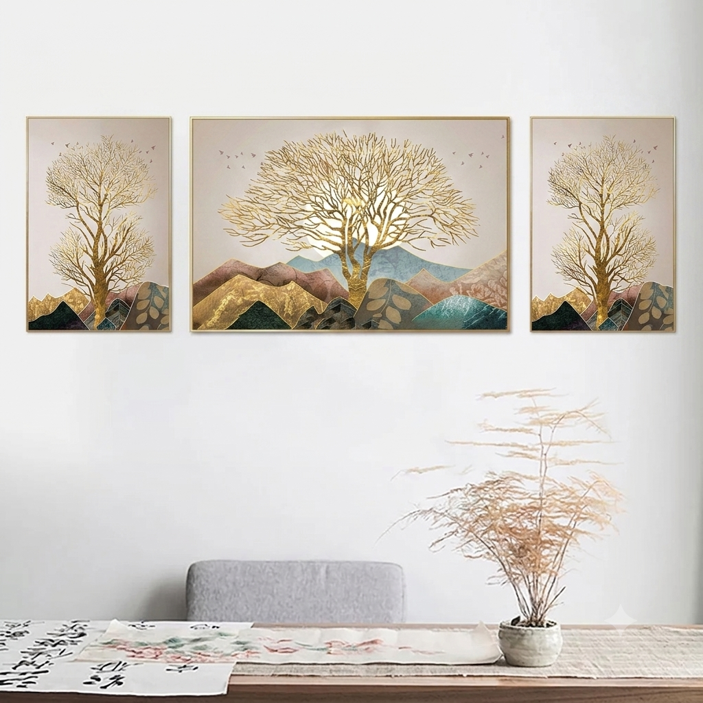 Sacred Tree of Life Set of 3 Canvas Wall Painting & Art