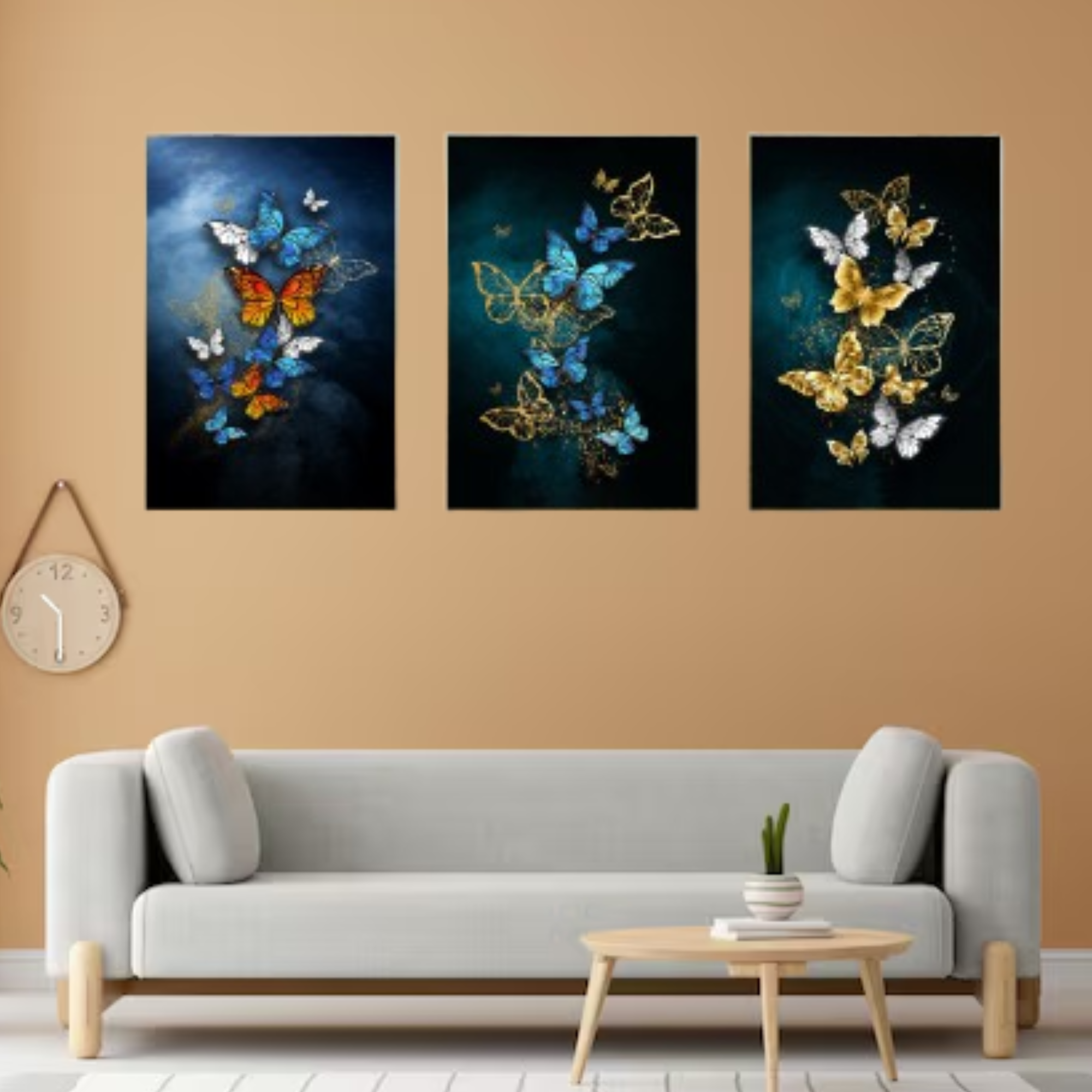 Mystical Butterflies of Hope Set of 3 Canvas Wall Painting & Art