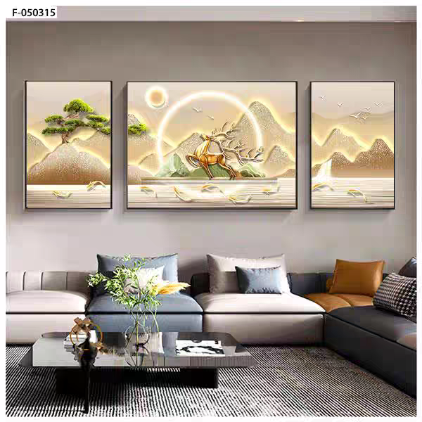 Nordic Fortune Deer Set Of 3 Crystal Glass Painting & Art