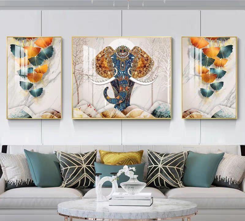 Royal Elephant of Udaipur Set of 3 Crystal Glass Painting & Art