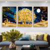 Golden Rich Money Tree Set of 3 Crystal Glass Paintings & Wall Art